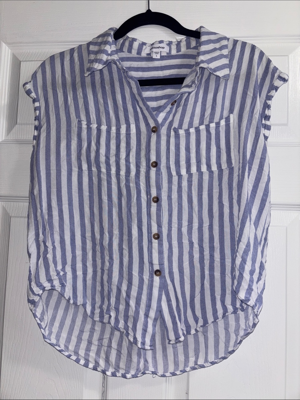 Mittoshop Flowy Striped Button-Front Top - Blue & White